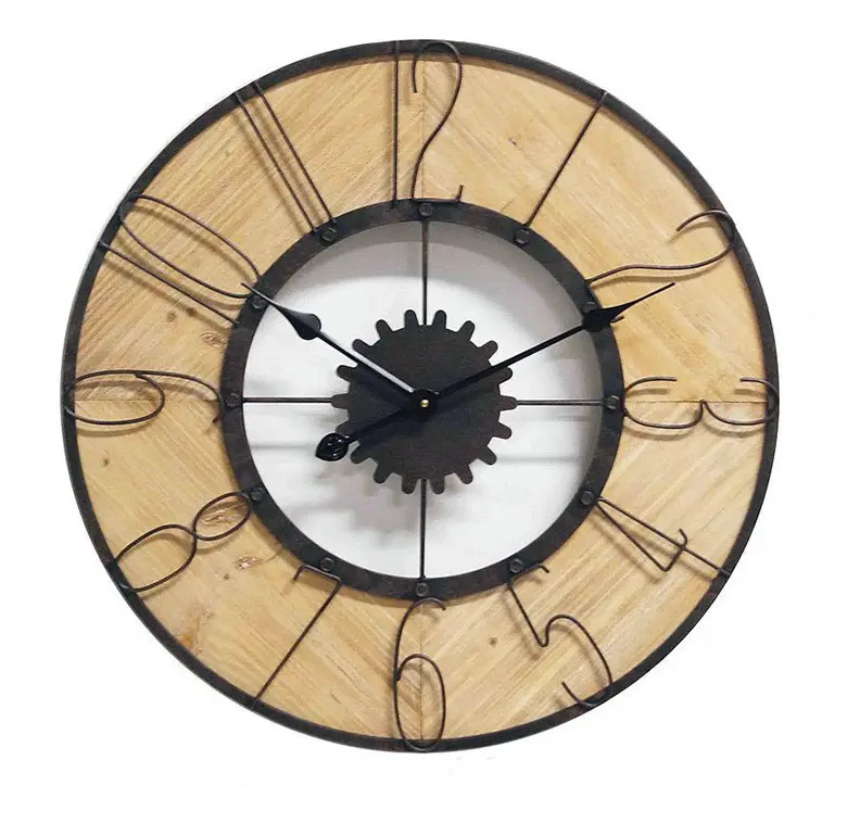 대형 나무와 금속 벽 시계 24 인치 장식 농가 컨트리 스타일 초라한 치 레트로 골동품 시계 빈티지