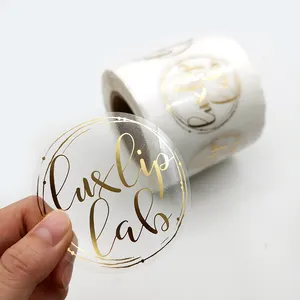 Self Adhesive Vinyl Customized Printing Clear Gold Foil Water Proof Plastic Stickers Transparent Logo Label