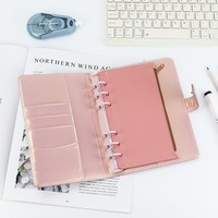 Portefeuille en cuir PU rose personnalisé, amovible, pour planificateur, budget, carnet à anneaux A6, couverture de carnet