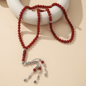 Collar de ágata roja natural, rosario de <span class=keywords><strong>99</strong></span> cuentas, collar de piedra Misbaha, regalo de joyería curativa para unisex. - Product Image 3