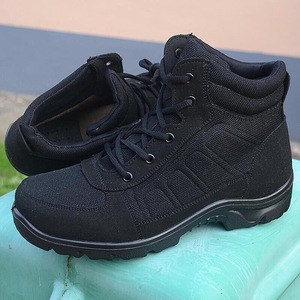<b>Men</b> Snow Boots Black Mid <b>Heel</b> Front Laces Solid Color Winter Warm Cotton Shoes - Product Image 1