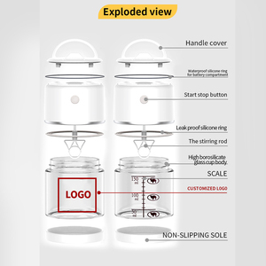 Mug à café en verre avec logo personnalisé, agitation automatique, étanchéité par une seule touche, base antidérapante, poignée portable, compatible lave-vaisselle - Product Image 4