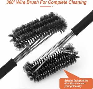 Three-Head Stainless Steel Metal Non-Stick BBQ Grill <b>Cleaning</b> Tool <b>Oven</b> Scraper and Brush Set Easily Cleaned - Product Image 3