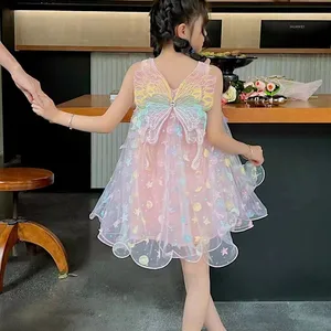 2024 Mới Thời Trang Mùa Hè Không Tay Cô Gái Dresses 2-12 Trẻ Em Quần Áo Vải Tuyn Frocks Cô Gái