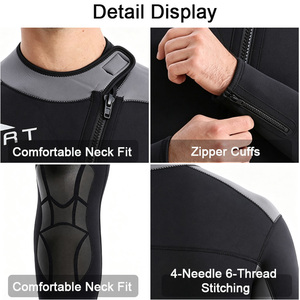 Combinaison de plongée intégrale 3 mm avec fermeture éclair sur la poitrine, manches longues et pantalon long en néoprène pour le surf et les sports nautiques - Product Image 2