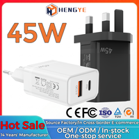 GaN 45W EU UK Plug Noir Blanc PD Type C QC3.0 USB a Chargeur mural de téléphone portable à chargement super rapide