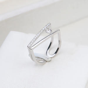 Anneau double en argent S925, tendance, bouche ouverte, accessoire de bijouterie en perles DIY, simple, vide, support d'incrustation 170 - Product Image 1