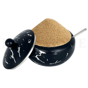 Sucrier moderne en acier inoxydable <span class=keywords><strong>Idealhome</strong></span> 16oz de haute qualité, avec revêtement noir, autocollant argenté, chauffable, avec couvercle et cuillère - Product Image 1