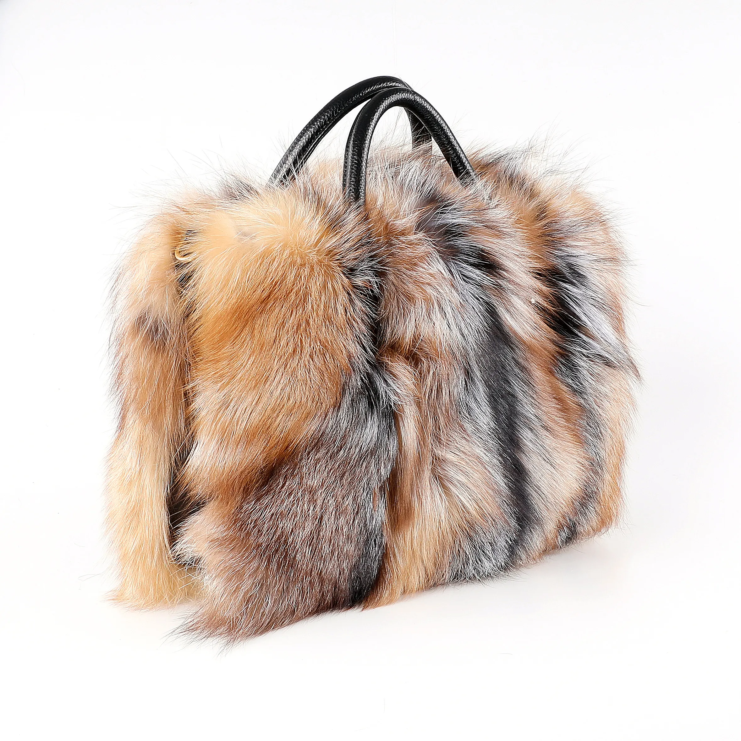 Women Winter Sliver Fox Fur Shoulder Bag Large Tote Clutch Purse Handbag