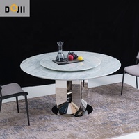 Ensemble de 4 meubles de salle à manger élégants de haute qualité en argent brillant avec dessus en marbre de cuisine nouveau modèle avec table ronde