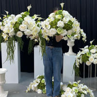 Weiß-Grünes Seiden-Kunstblumen-Arrangement mit Orchideen, Rosen, Calla-Lilien, Blumencluster für Boden, Blumen-Ecke, Girlande und Bogen-Dekoration