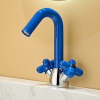 Robinet de lavabo chaud et froid en laiton moderne vert mignon de dessin animé de fleur rouge