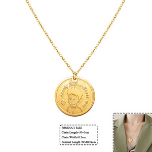 Collana di monete Lucky Little Prince in acciaio inossidabile alla moda collana di dischi rotondi placcati in oro 18K gioielli in acciaio inossidabile - Product Image 1