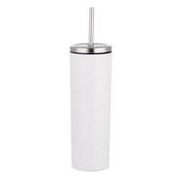 Gobelet isotherme en acier inoxydable de 20 oz avec paille, design moderne et mince, compatible voiture, à parois droites