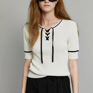 Suéter de verano para mujer con logotipo personalizado, y ODM OEM, manga corta, cuello redondo, informal, tejido, cuello redondo, fino, suelto, nuevo estilo - Product Image 6