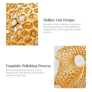 Vàng Sang Trọng Mạ Đồ Nư Sáng Bóng Nhăn Hoa Vòng Đeo Tay Cho Phụ Nữ Thiết Kế Độc Đáo Thời Trang Cá Nhân Đồ Trang Sức Brass Bangles - Product Image 5