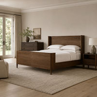 Cadre de lit en bois massif naturel de style américain classique moderne avec tête de lit haute à volants et pieds effilés, mobilier de chambre principale