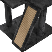 Arbre à chat gris foncé avec hamac, échelle, poteau en sisal et jute, tissu en polyester pelucheux, panneau E1, durable, montage facile, emballage en carton