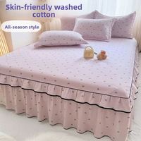 Ensemble de jupe de lit double king size en coton imprimé floral, doux au toucher, design moderne