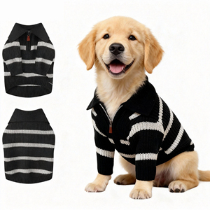 Schwarz-Weiß Gestreiftes Fell-Haustierhemd Einfache Doppelseitige Jacquard-Strickware Welpenkleidung Direkter Hersteller - Product Image 5