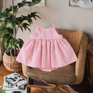 Nouvelle Robe Décontractée à Carreaux Col Halter Style Coréen Printemps-Été pour Bébé Fille, Barboteuse Princesse pour Enfants - Product Image 3