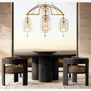 Aanpasbare Moderne Premium Zwarte Eiken Soild Houten Ronde Eettafel Fauteuil Eetkamer Set Voor 4 Zitplaatsen - Product Image 1