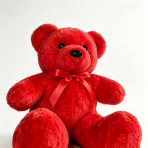 Customized <b>Red</b> Teddy Bear Plush with Satin <b>Ribbon</b> - Soft Sitting Stuffed Animal for Valentine’s Day Gifts, Cute <b>Red</b> Bear - Product Image 1