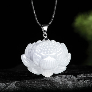 Wholesale Myanmar Bruma Jadeite <strong>Lotus</strong> Jade Flower White Laughing Carved Jade Pendant for Jewelry <strong>Pendent</strong> DIY Accessories - Product Image 4