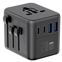 Adaptateur de voyage universel compact et léger 20W avec chargeur USB-C rapide pour téléphones et appareils photo (US, UK, EU, AU)