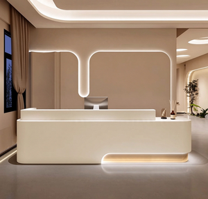 Comptoir de réception incurvé moderne, sur mesure, en bois, pour salon de beauté, bureau, immeuble, hôtel - Product Image 1