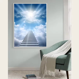 Póster de lienzo Art Deco 'Stairway Heaven', arte de pared cristiano, cielo azul, nubes blancas para decoración del hogar, imagen impresa para la vida - Product Image 3
