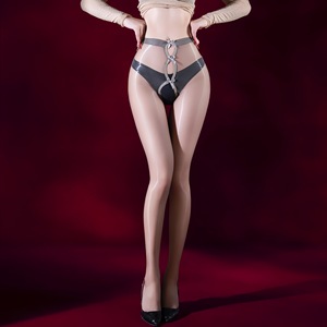 Sexy Bow Tie Open Crotchless Ultra Thin Glossy Silky See Through Black Stockings For Women Nightclub Clubbing - Product Image 3