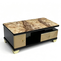 Table basse moderne en MDF avec dessus en papier à motif marbré, avec tiroirs, pour salon