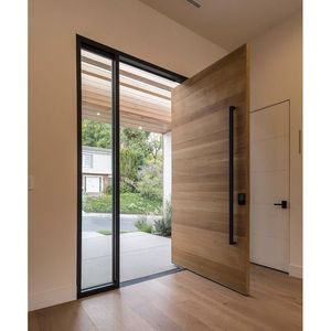 Portes d'entrée pivotantes en bois massif pour villa moderne, en chêne thaïlandais, style contemporain, isolées thermiquement – <span class=keywords><strong>Grande</strong></span> Vente - Product Image 5