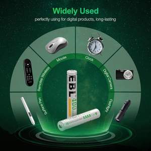 Piles numériques rechargeables AAAA Ni-MH 1,2 V haute capacité 400 mAh EBL avec chargeur intelligent, 1200 cycles, 2 unités, surface - Product Image 5