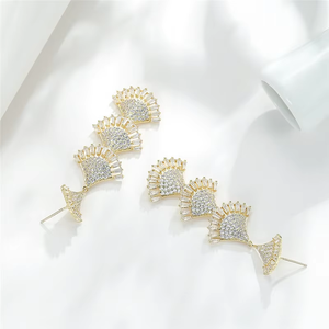 Pendientes de latón chapados en oro con circonitas negras y verdes, con colgante de <span class=keywords><strong>abanico</strong></span> personalizado, para mujer, de moda, exagerados, para fiesta - Product Image 6