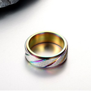 Frosted Rotating Titanium Steel <b>Ring</b> Blue Geometric Design Unisex Jewelry Gift - Product Image 3