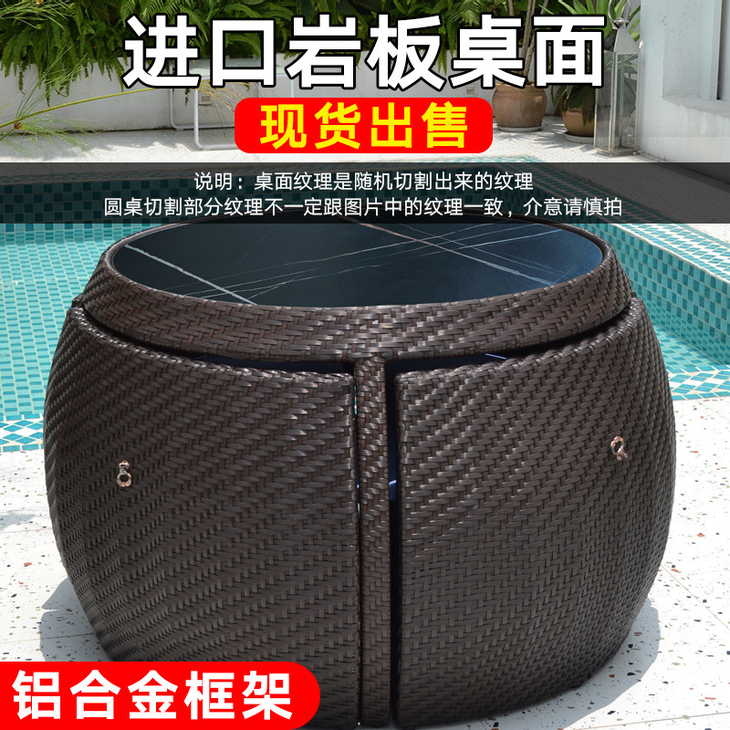 Mesa y sillas en forma de tambor [marrón] estructura de aluminio