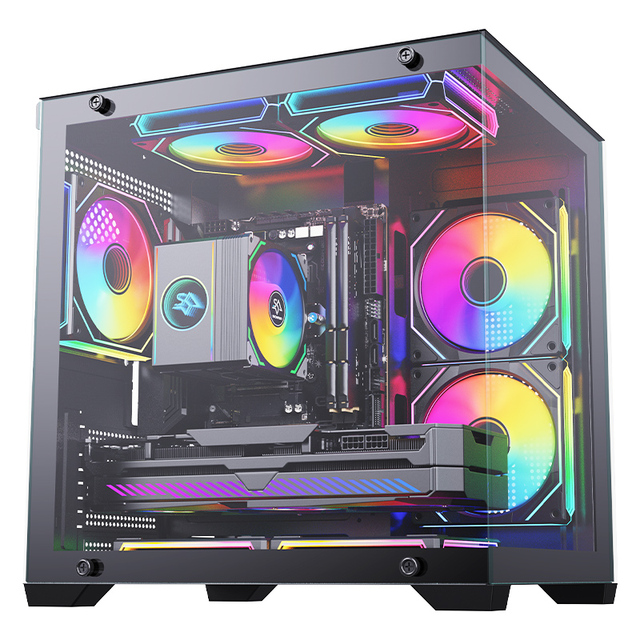 SNOWMAN Mid Tower ATX Double Sided Tempered Glass Top Dust Screen Vertical Short air Duct USB3.0 Power Supply OEM Gamer PC Case