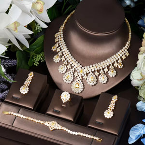 HIBRIDE, joyería de Zirconia cúbica para mujer, conjunto de collares y aretes de alta calidad, accesorios nupciales de boda de Arabia Saudita, bisutería para mujer, bijoux para mujer, - Product Image 1