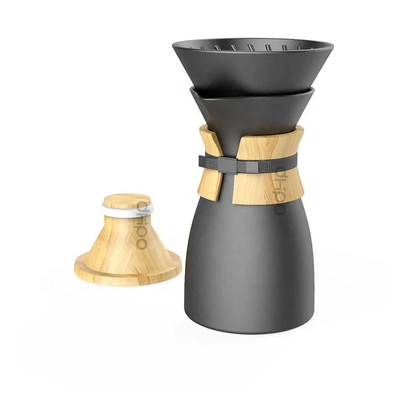 DHPO Dripper เครื่องชงกาแฟดีไซน์ใหม่,ถ้วยน้ำเซรามิกพร้อมฝาไม้และปลอกหุ้มขวดน้ำ