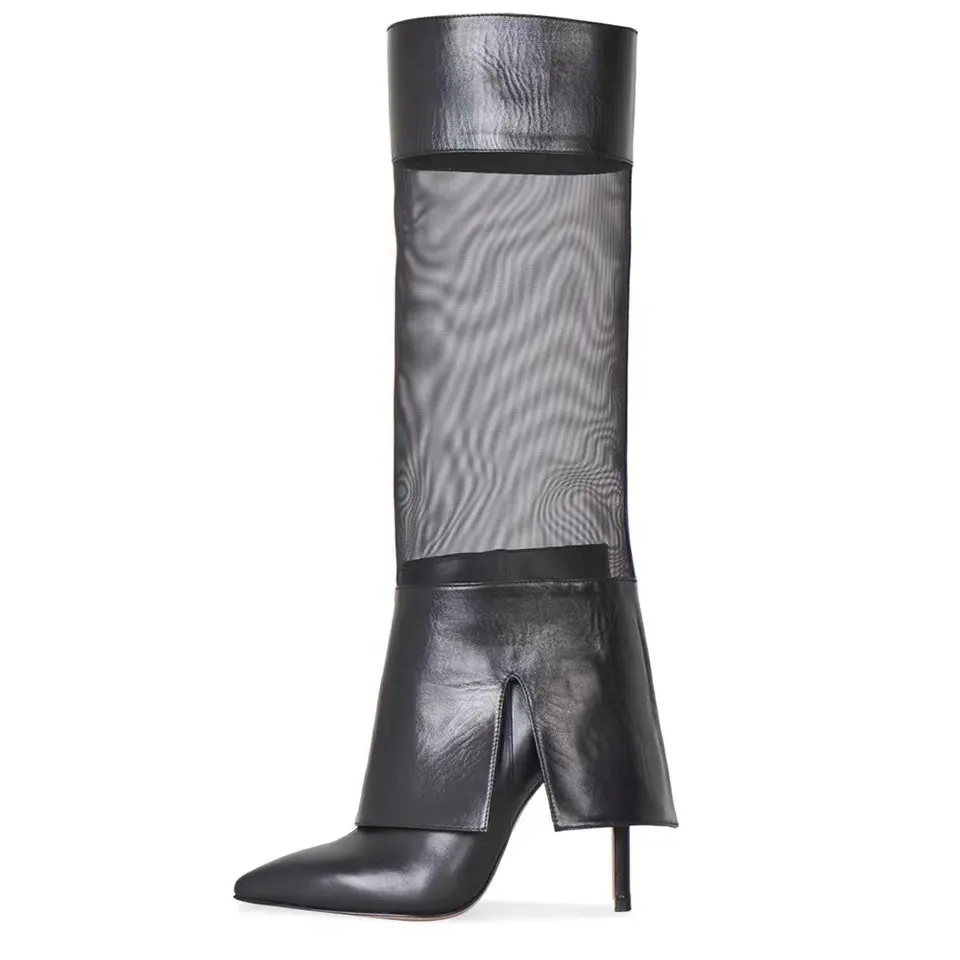 2023 New arrival black gauze boots designers pointy toe shoes ENMAYER detachable shoes sexy womens boots