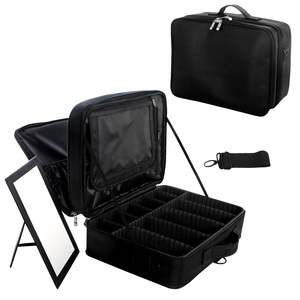 Professional <b>Makeup</b> Bag with Mirror Large <b>Makeup</b> Artist <b>Case</b> with Adjustable Dividers Portable Make up <b>Case</b> Cosmetic Bags - Product Image 1