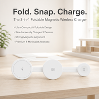Station de charge rapide 3-en-1 15W PD sans fil pliable magnétique à rotation 360° pour téléphones portables, montres connectées et écouteurs USB-C de bureau