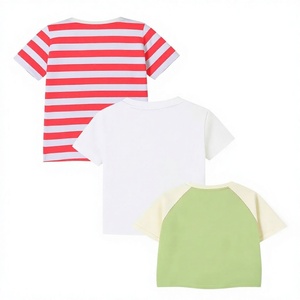 T-shirt à manches courtes pour filles, col rond, rayé rouge et blanc, vert uni, raglan, décontracté, tricoté, 100% coton, écologique, vert clair - Product Image 3