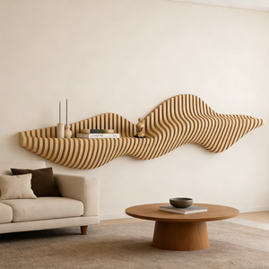 Étagère murale en bois aux tons neutres ML-WD033, design flottant, décoration de point focal, maison, bureau, salle de conférence - Product Image 5