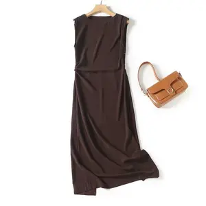 TAOP & ZA 2023 새로운 프랑스 스타일 클래식 얇은 패션 모든 매치 드레스 단색 주름 우아한 캐주얼 미디 드레스