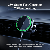Support de téléphone magnétique pour voiture avec charge rapide sans fil, ventilateur turbo 25W, éclairage ambiant vert, logo personnalisé