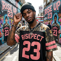Maillot de football américain rétro style streetwear, coupe ample, respirant, en mesh, col en V pour homme