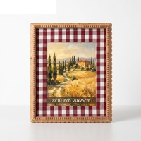 Cadre photo Homco en bois massif festonné et perlé, en tissu à carreaux rouges, 8x10, 5x7, 4x6 pouces, style rustique vintage, pour table